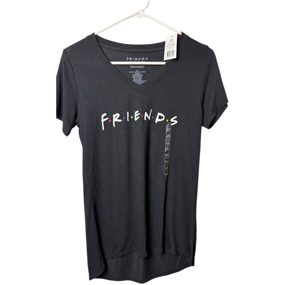 FRIENDS TV Show FAN Accessories Short Sleeve V-Front Black Graphic Tee Sz XS NWT